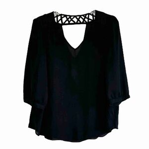 A. Byer V-Neck Blouse Cutout Lattice Back  Size XL